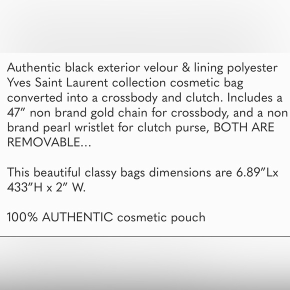 YSL Yves Saint Laurent Velour Cosmetic Bag to Crossbody Purse - Picture 8 of 8